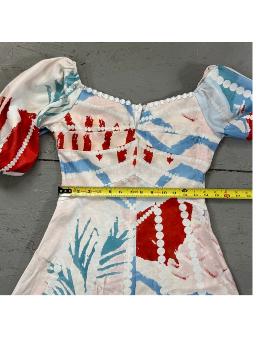 Abstract Print Puff-Sleeve Mini Dress - Red & Blue - Picture 10 of 12
